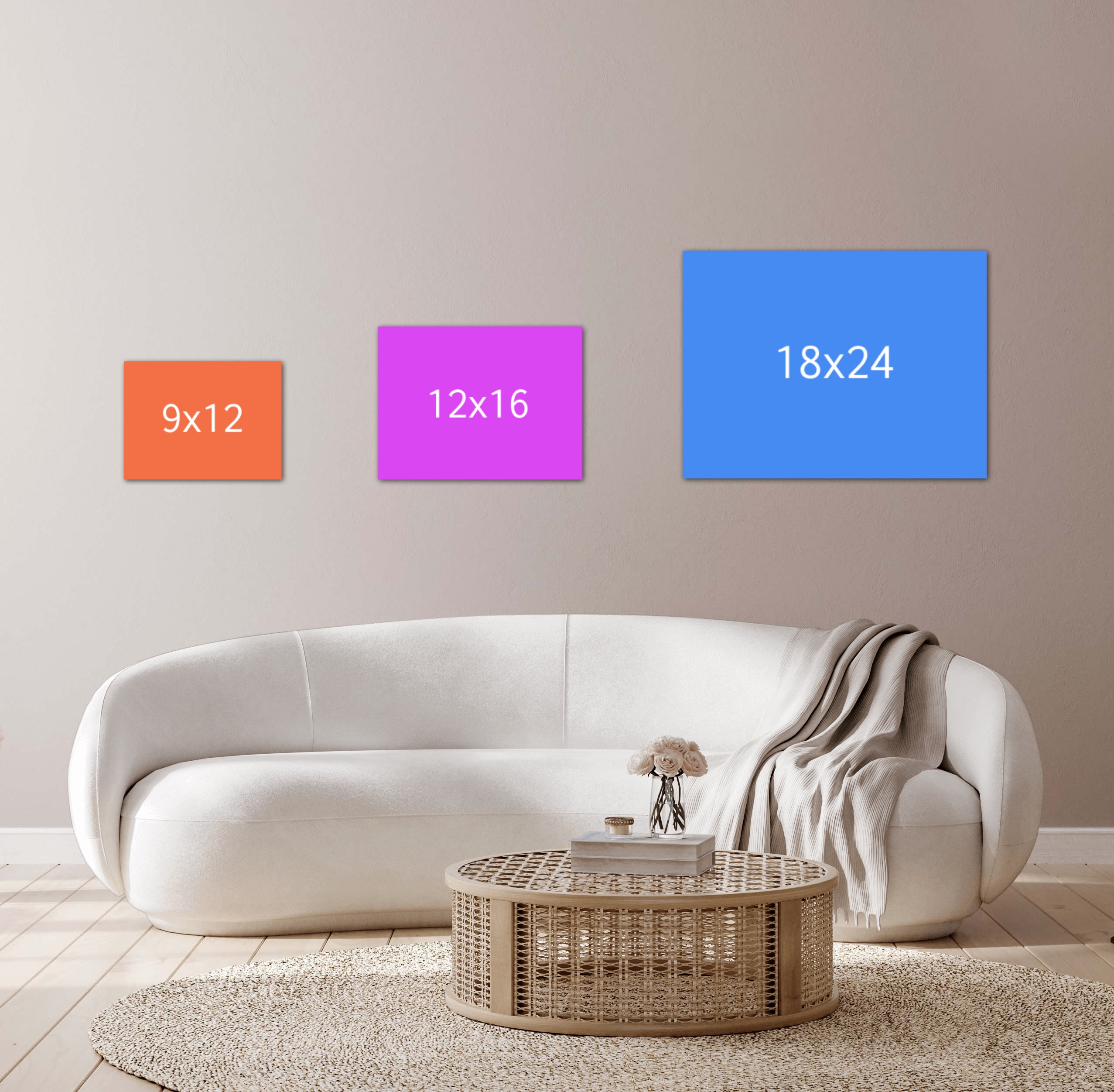 image of the 3 sizes of prints hanging on a wall